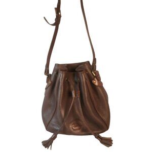 Dooney & Bourke Vintage Brown Leather Drawstring Shoulder Crossbody Bag EUC